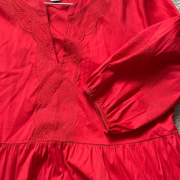 Chico's Red Tiered Embroidered Midi Dress Cotton Blend Casual Lightweight 8/10 - Picture 9 of 14